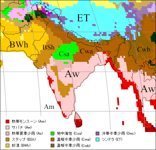 インド気候区分地図
